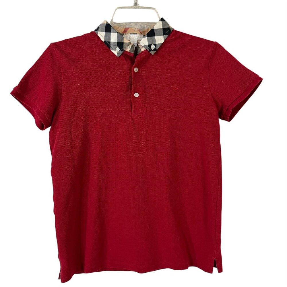 Burberry Johane Signature Check Boys Youth Knit Polo Shirt Size 14 Poppy Red